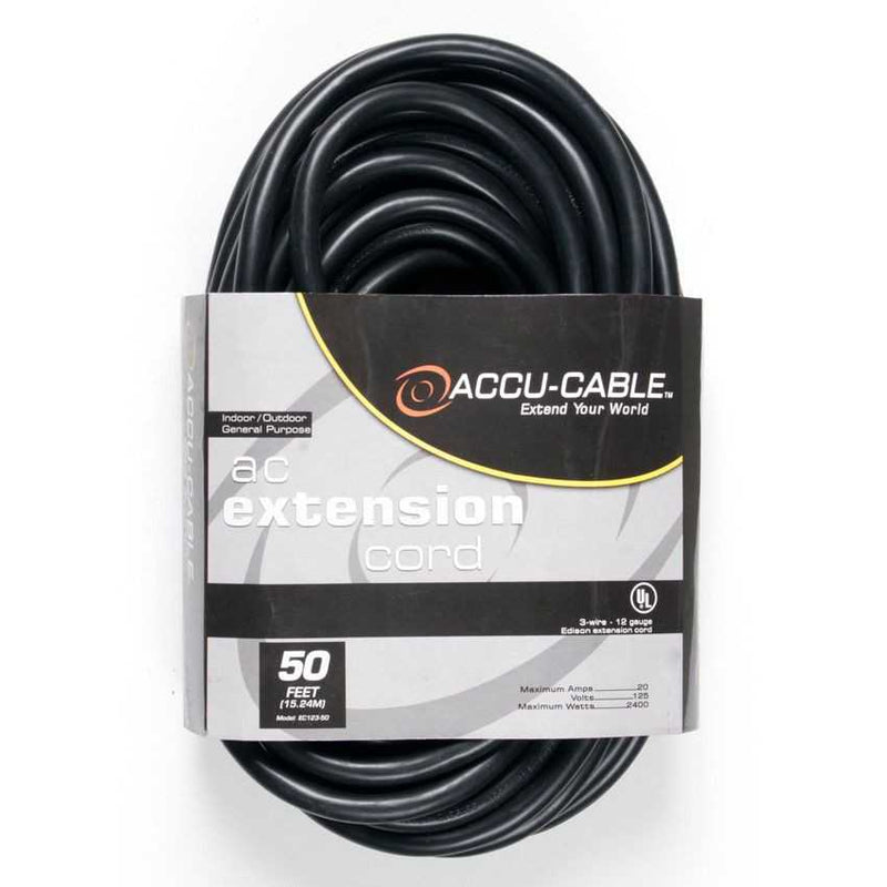 American DJ 50 Foot 12/3 Black AC Cable with Single Tap