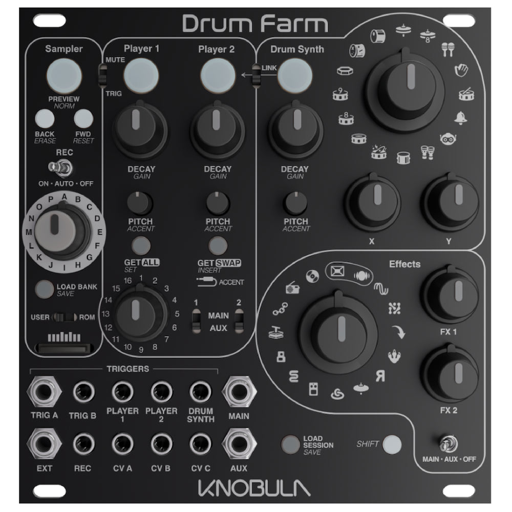 Knobula Drum Farm - Performance-Focused Eurorack Drum Module - Black