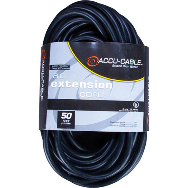 American DJ 50 Foot 16/3 Black AC Cable with Single Tap