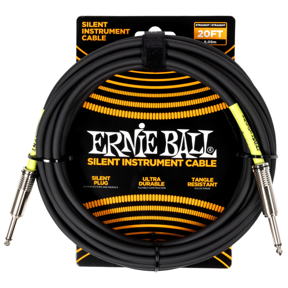 Câble d'instrument silencieux Ernie Ball 6473EB en acier inoxydable, 6,1 m, noir