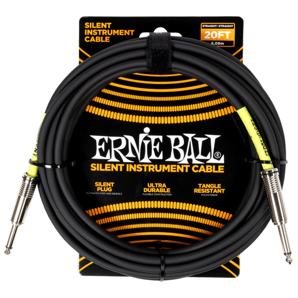 Câble d'instrument silencieux Ernie Ball 6473EB en acier inoxydable, 6,1 m, noir