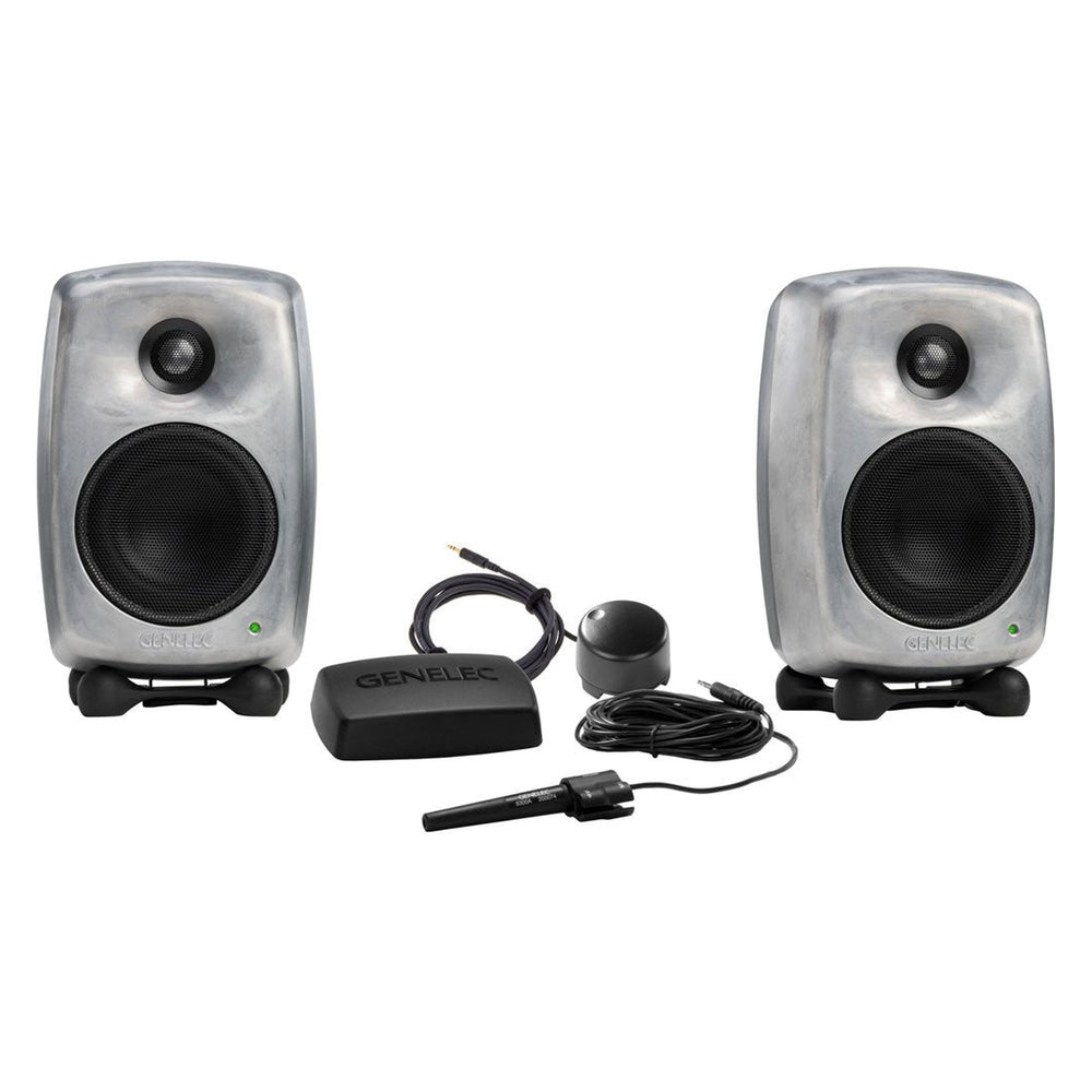 Genelec 8320ARWM-PACK RAW aluminium stereo monitoring package with two monitors and GLM - front view