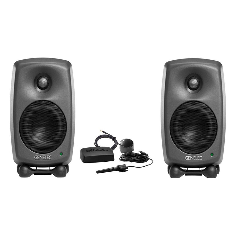 Genelec 8330APM-PACK dark grey stereo monitoring package with two monitors and GLM - front view