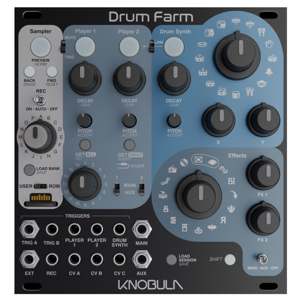 Knobula Drum Farm - Module de batterie Eurorack Bleu / Noir