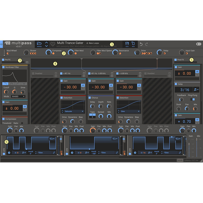 Kilohearts Multipass - Split signal into 5 tweakable bands.