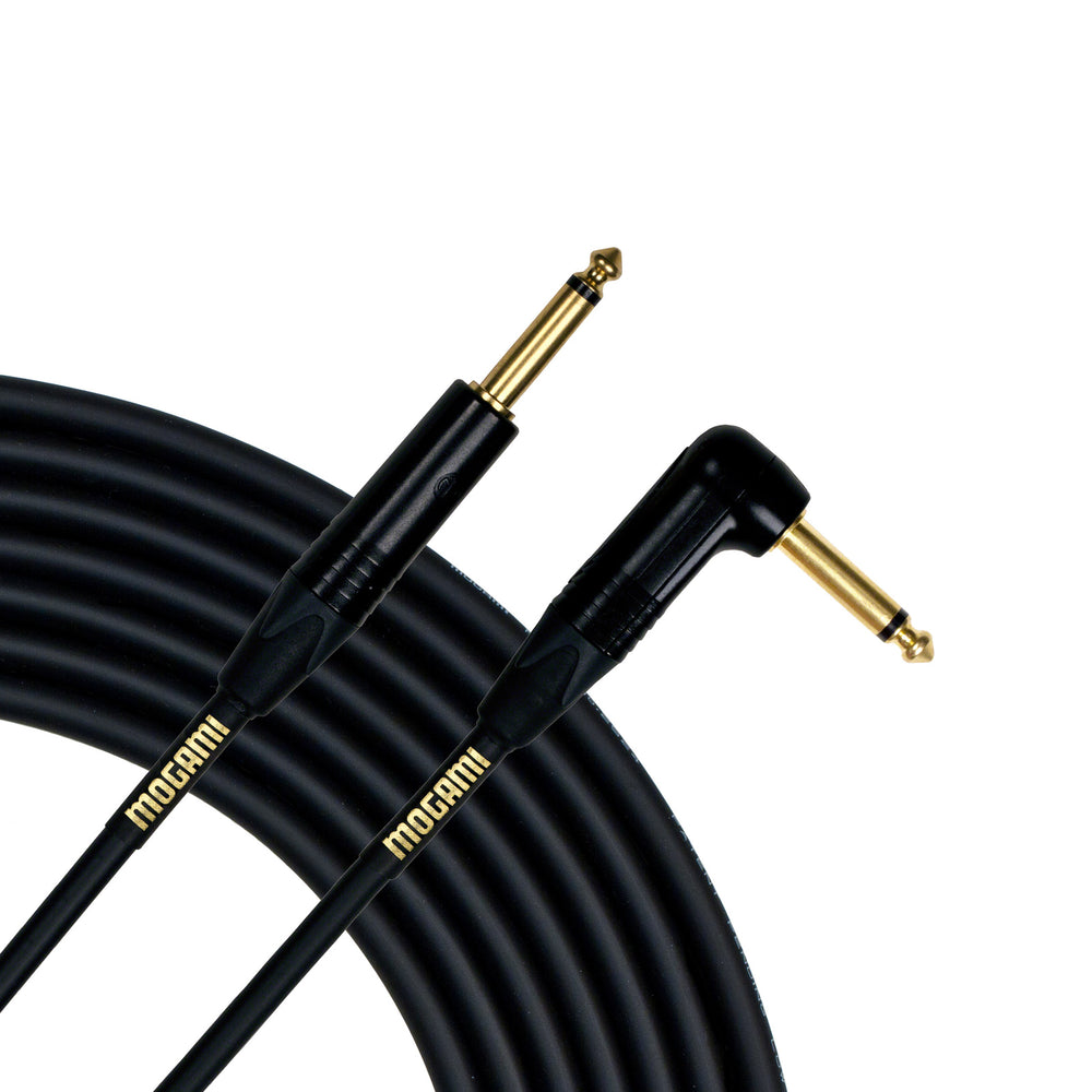 Mogami Gold Instrument Cable, Straight to Right-Angle 1/4" TS - 10 ft (3 m)