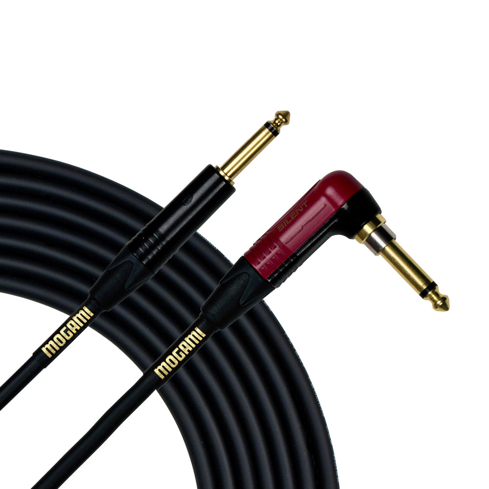 Mogami Gold Instrument Cable with Silent Plug, Right-Angle 1/4" TS - 18 ft (5.5 m)