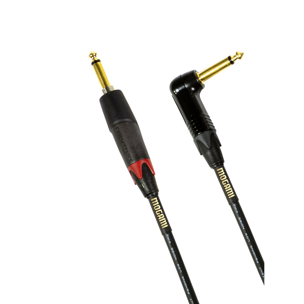 Mogami Gold Instrument Cable with Silent Plug, Straight to Right-Angle 1/4" TS - 10 ft (3 m)