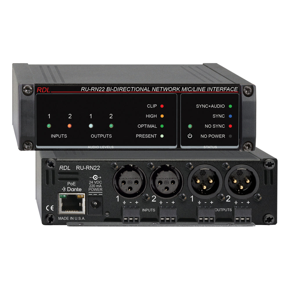RDL RU-RN22 Dante Mic/Line I/O Interface 2X2