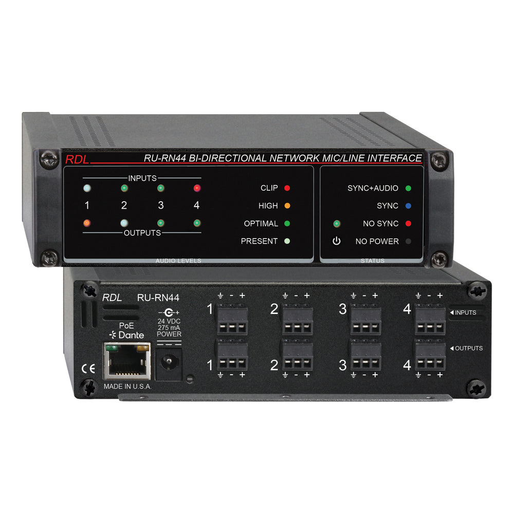 RDL RU-RN44 Dante Mic/Line I/O Interface 4X4