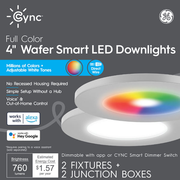 Spots encastrés intelligents Savant Cync, couleur, Wafer 4 (boîte de 3 x 2 paquets)