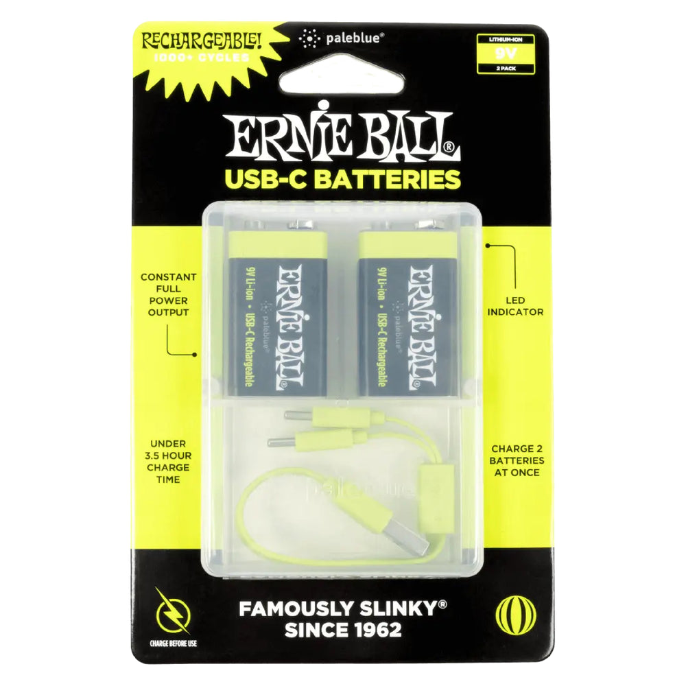 Pile 9 V rechargeable USB-C Ernie Ball par Paleblue, lot de 2