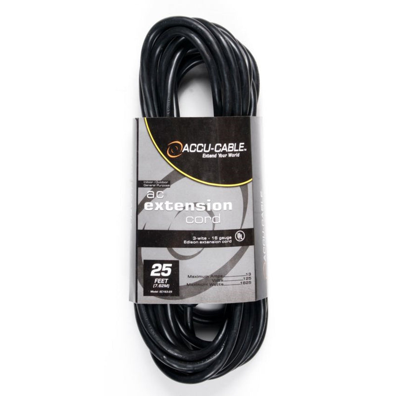 American DJ 25 Foot 16/3 Black AC Cable with Single Tap