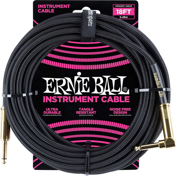 ERNIE BALL 18' STRGHT/ANGLE BRAIDED GOLD-TIP BLACK