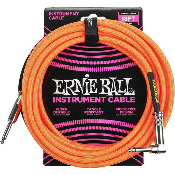 ERNIE BALL 18' STRGHT/ANGLE BRAIDED NEON ORANGE