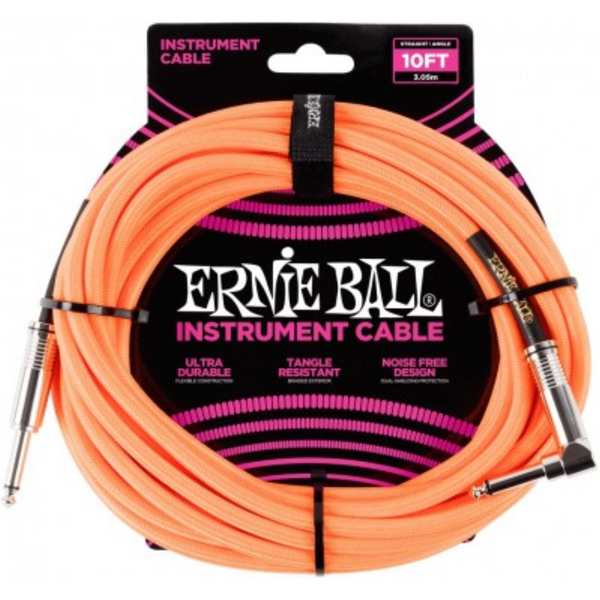 ERNIE BALL 10' STRGHT/ANGLE BRAIDED NEON ORANGE