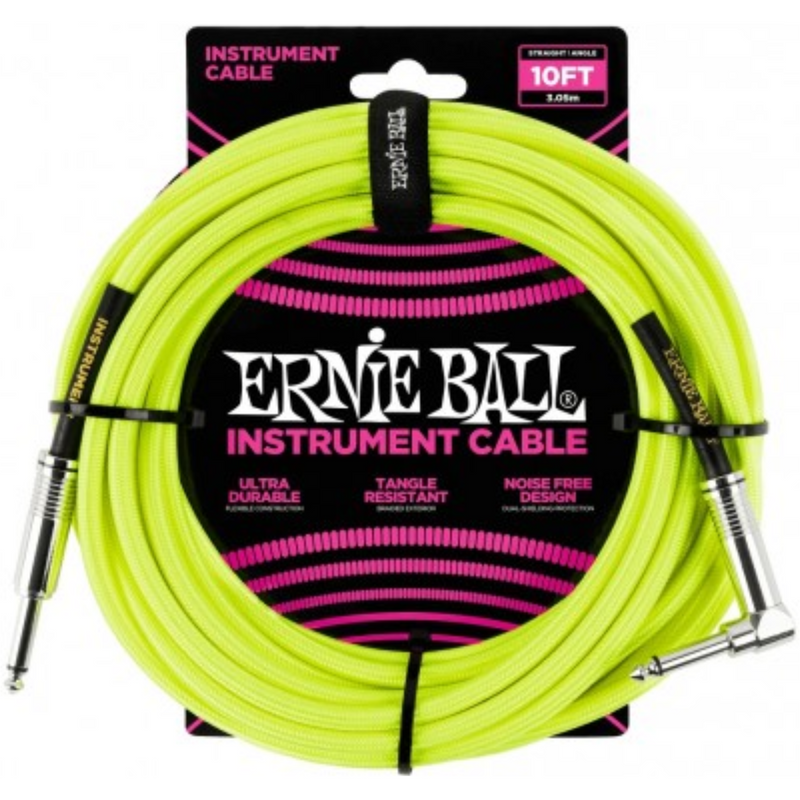 ERNIE BALL 10' STRGHT/ANGLE BRAIDED NEON YELLOW